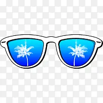 蓝色卡通夏日手绘眼镜