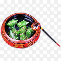 绿色长粽食物圆钵