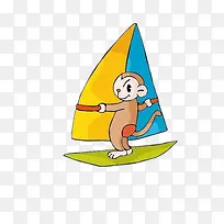 站在帆船上的小猴
