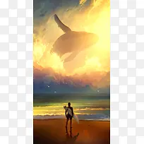 手绘海豚背景图片