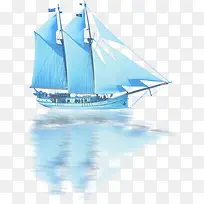 蓝色古代帆船素材