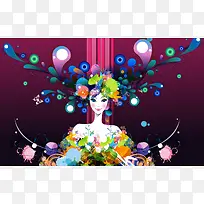 彩色手绘女人海报背景
