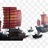 近景古代帆船
