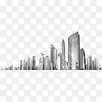手绘灰色立体城市建筑