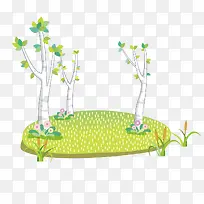 矢量草坪水草和树木