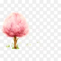 手绘粉色树木插画背景