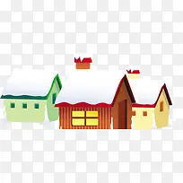 手绘彩色圣诞雪景房屋