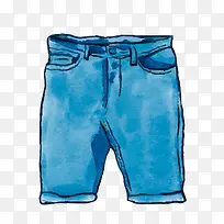 手绘水蓝牛仔短裤