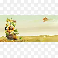 手插画太阳花背景banner