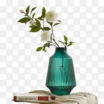 书，花，绿瓶，装饰-1