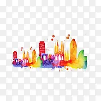 彩色城市建筑剪影