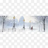 欧洲建筑雪景背景banner　