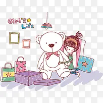 抱熊的女孩矢量图