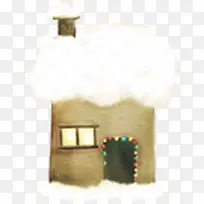 手绘圣诞节棕色雪中房屋