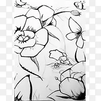 手绘黑色水墨花朵植物素描