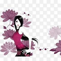 手绘花朵美女时尚装饰