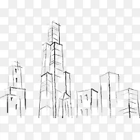 手绘简单城市建筑