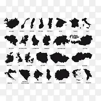 黑色欧洲地图剪影