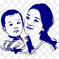 手绘温馨人物母女