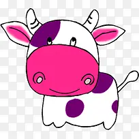 手绘卡通粉色小牛