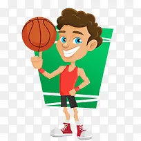 卡通手绘Q版玩篮球年轻男人