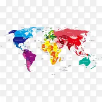 矢量彩色世界地图素材英文
