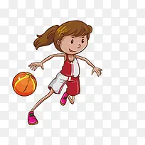 矢量卡通女孩打篮球