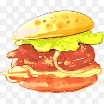 矢量手绘水彩汉堡包