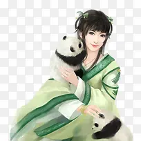 绿色服饰可爱熊猫女子
