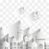创意伊斯兰建筑与白鸽矢量素材