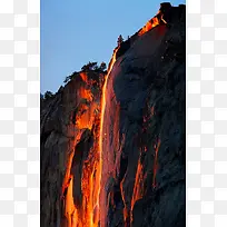 美国公园火瀑布奇景如火山岩浆