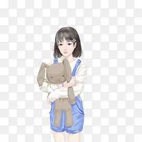 可爱女子手抱玩具熊