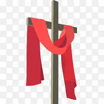 矢量手绘十字架上搭着红布