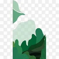 手绘植物和山
