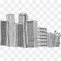 黑色手绘卡通城市