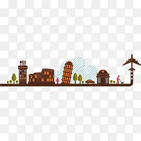 卡通城市剪影建筑