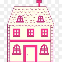手绘粉色漫画房屋插图