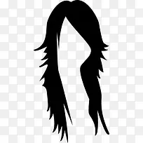黑长的女性头发形状图标