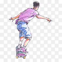 手绘紫色滑板 男孩