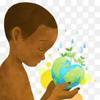 孩子捧着地球