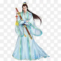 白衣长剑男子彩绘
