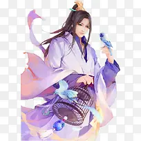 紫衣男子和鸟海报背景古风手绘