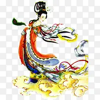 中秋节手绘橙色衣服美女