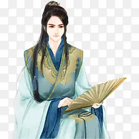 手绘古风持扇男子
