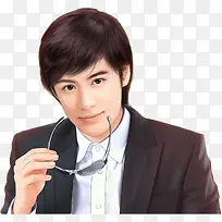 手绘手持眼镜西装男子