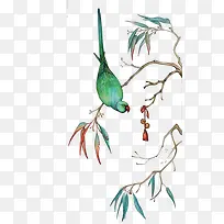 绿色鹦鹉绘画免抠素材
