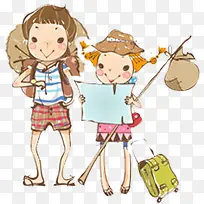可爱插画旅行男女