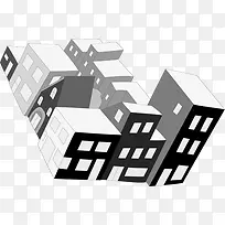 黑色立体卡通建筑