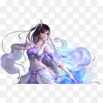 紫衣美女古风手绘海报背景
