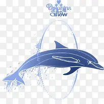 卡通手绘海豚表演跳圈
